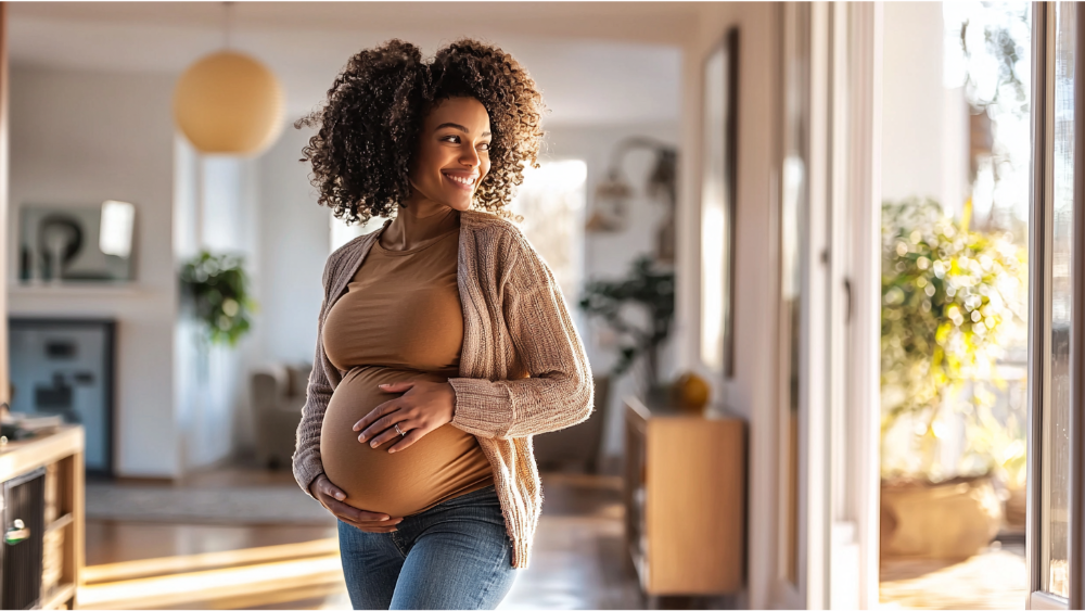 A surrogate woman walking through home