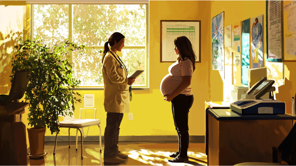 A woman at the doctors office