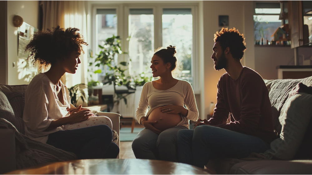 A surrogate talking to the intended parents