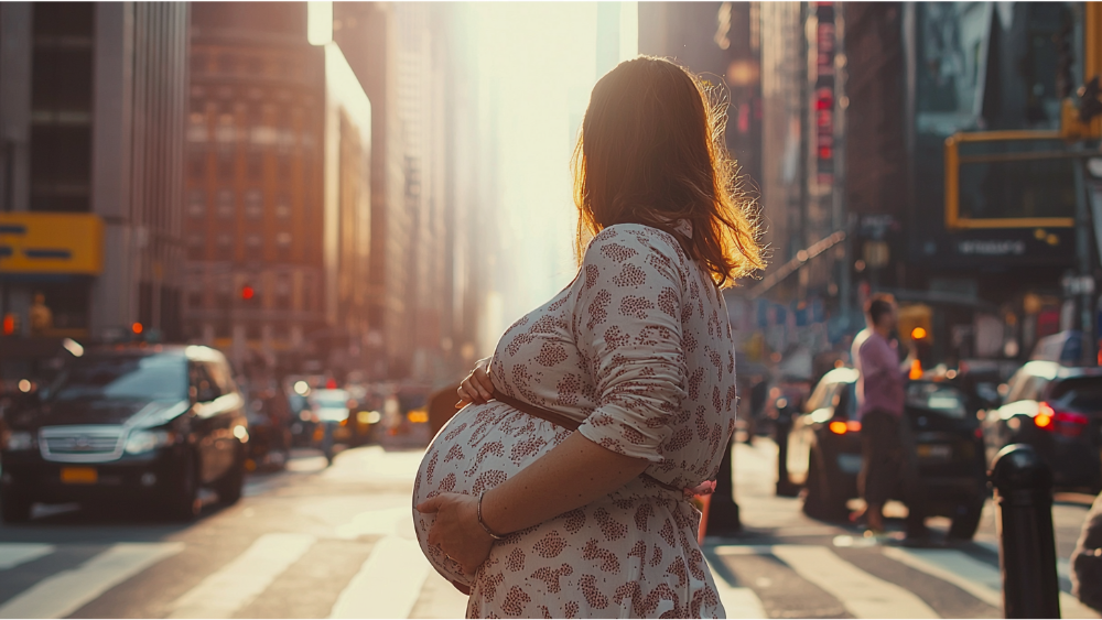 A pregnant woman in the city