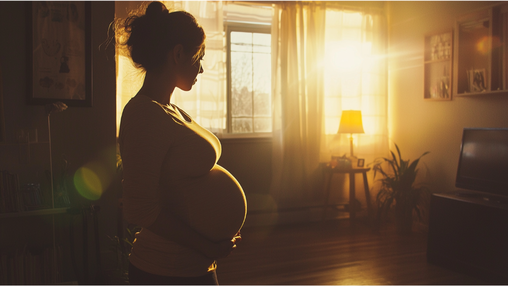 A pregnant woman in her home 