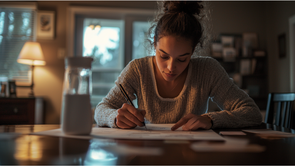 A woman filling out a form