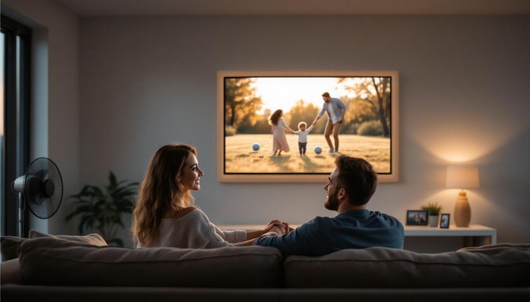 intended parents watching video of happy parents playing with surrogate child thanks to Made in the USA Surrogacy agency in California