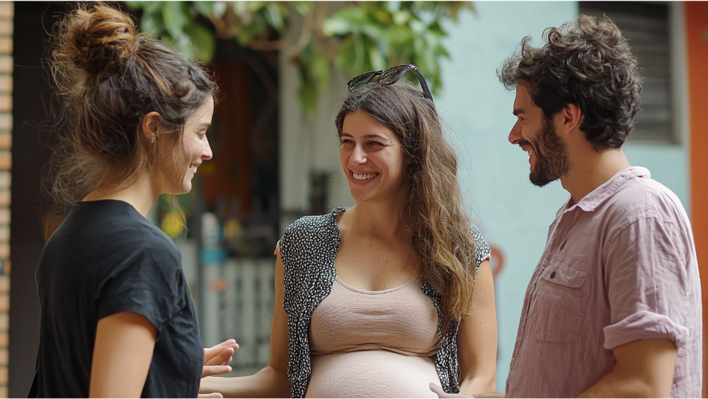 A surrogate mother talking to a couple