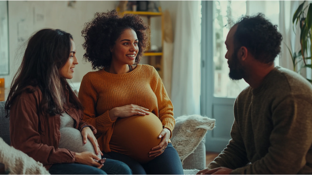 A surrogate mother talking to a couple