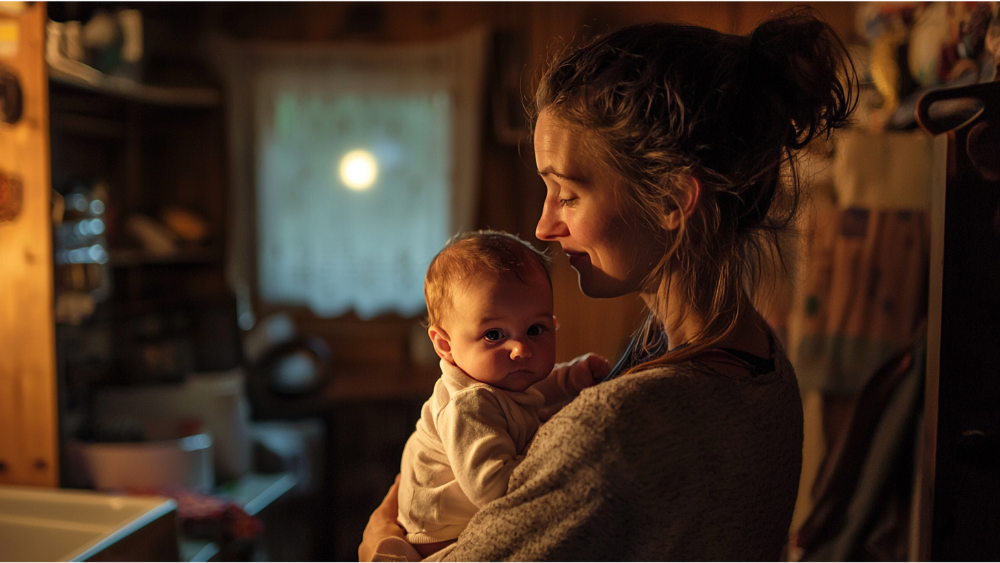 A woman holding a baby