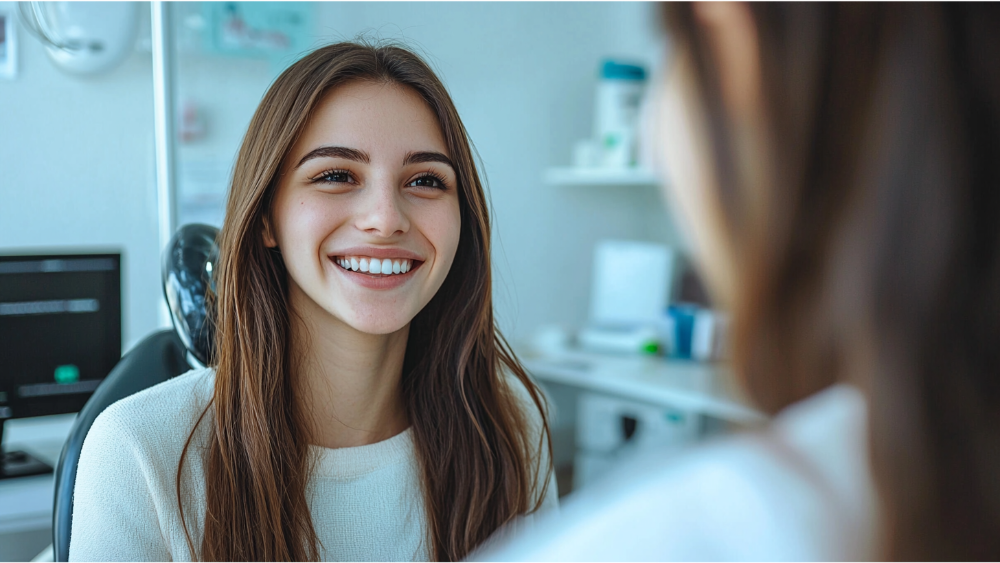 A young woman in a doctors office