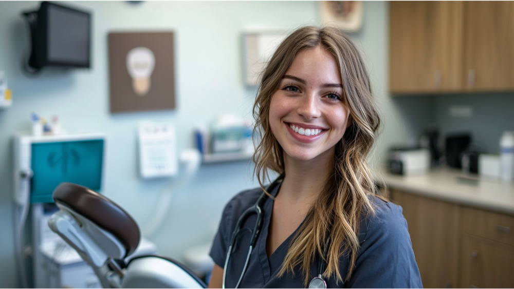 A young nurse in the doctors office