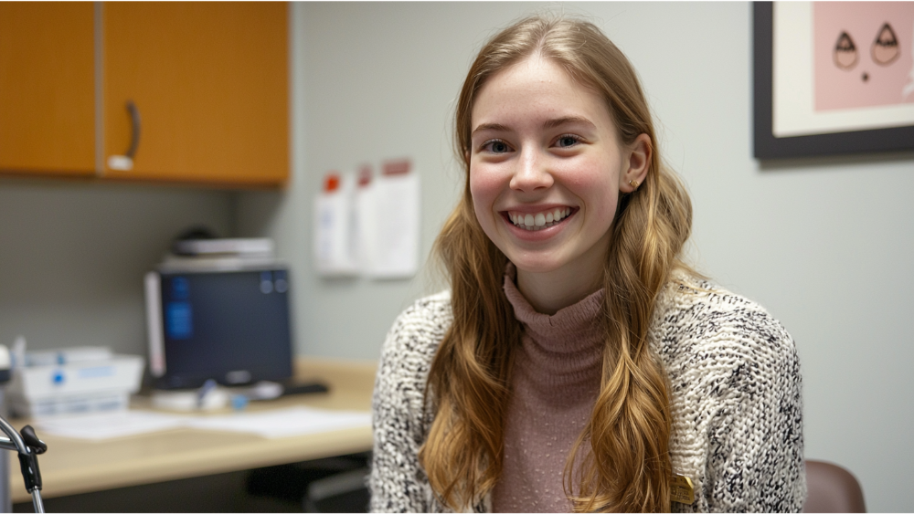 A young woman smiling