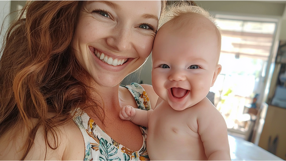 A woman smiling with her baby