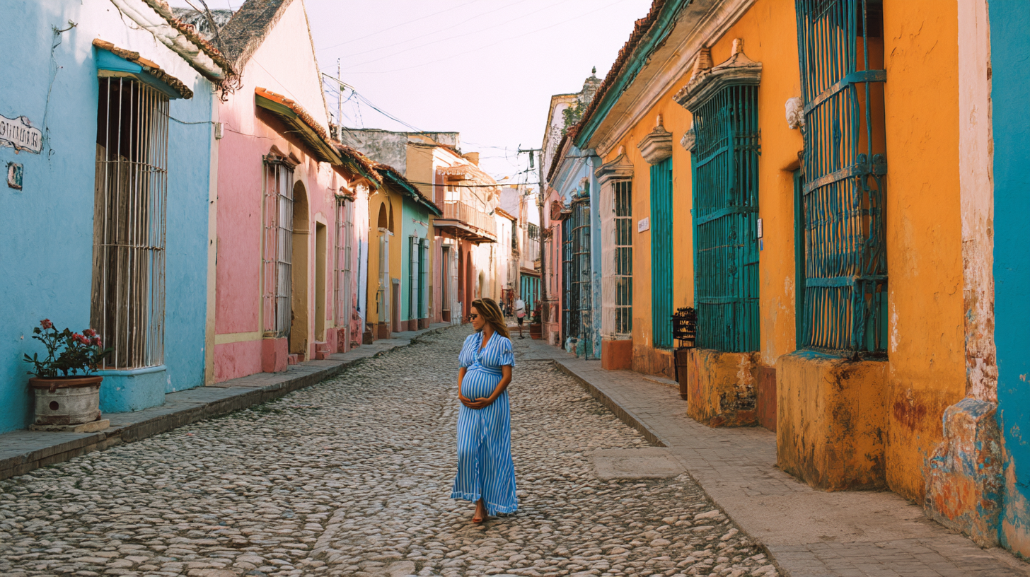 contentcreationteamkova pregnant woman walking down a cobblesto 033656ee db71 4815 b8d8 ca5cccf92b50